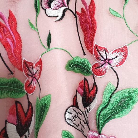 Chicwish embroidered pink mesh floral short dress Medium (fits size small) prom - Picture 11 of 16